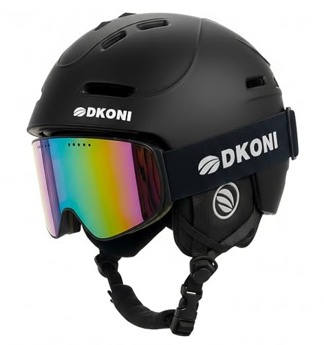 DKONI Ski Helmet with Goggles, Ski Helmet for Adults Snowboard Helmet Men Women Youth Certified Snow Sports Helmet for Skiing Snowboarding, Black, L: 22.5″ -24.5″ (58-62cm)
