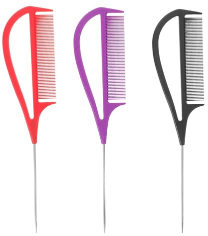 PLAFOPE 3pezzi Pettine Coda di Topo in Metallo per Suddivisione dei Capelli Pettine per Riga da Parrucchiere per Distribuzione Precisa del Colore Accessori per Styling dei Capelli