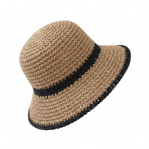 Sombrero de Paja Tejido para Mujer Plegable Sombrero de Playa ala Ancha Sombrero de Verano Ideal para Viajes Vacaciones y Exterior