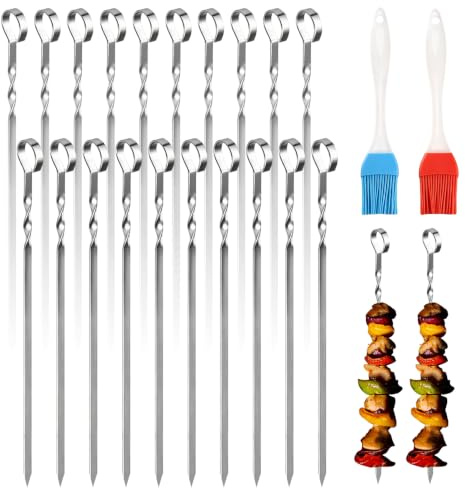20 Stück Schaschlikspieße Edelstahl,30cm Grill Kabob Spieße Metallspieße zum Grillen Spiesse Grill,für Fleisch Gemüse Lagerfeuer & Grillpartys Wiederverwendbare