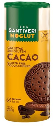 SANTIVERI - Noglut Cacao, Galletas Cacao Sin Gluten - Altas en Fibra, Sin Grasa de Palma, Sin Huevo - 200 g