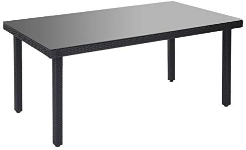 Mendler Poly-Rattan Gartentisch Cava, 160x90x74cm - anthrazit | Esstisch, Tisch mit Glasplatte