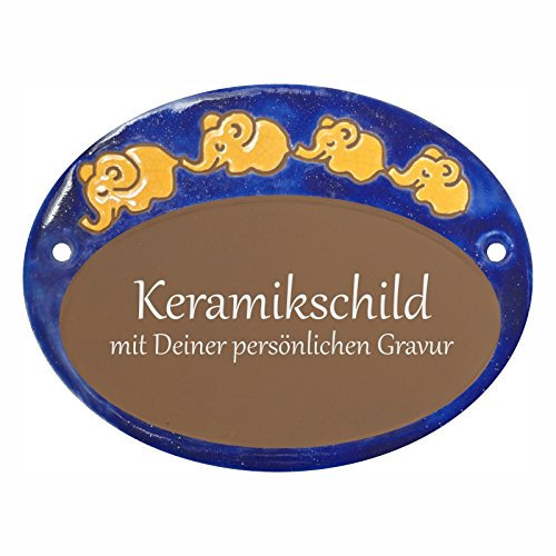 Handarbeit aus Schleswig-Holstein Keramikschild 16,0 x 13,0 cm Motiv Vier Elefanten (braun)