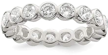 Ring aus 925er-Sterlingsilber, massiv poliert, Zirkonia, simulierter Diamant, Bandring, Schmuck, Geschenke für Frauen, Ringgrößenoptionen: L bis P, N 1/2, Cubic Zirkonia Metall Zirkonia Edelstein