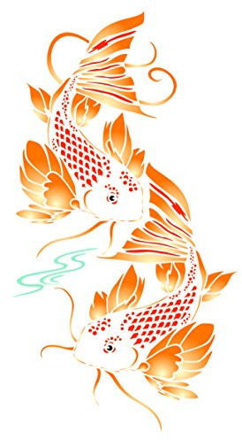 Schablone Koi-Fisch, 25,5 x 47 cm (XL) – Wiederverwendbare asiatische Orientalische Karpfen Fische Tier Teich Wandschablone Schablone