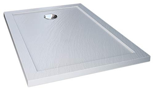 Receveur de Douche 70x140x4cm Rectangle Acrylique avec Bordures Blanc Effet Pierre Mod. Flower