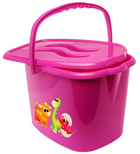 alles-meine.de GmbH Eimer/Putzeimer/Mülleimer - mit Deckel + Tragegriff - pink - rosa Tiere - Dinosaurier - Dino Bieco - geruchsdicht - Windeleimer Geruch - geruchsfrei -..