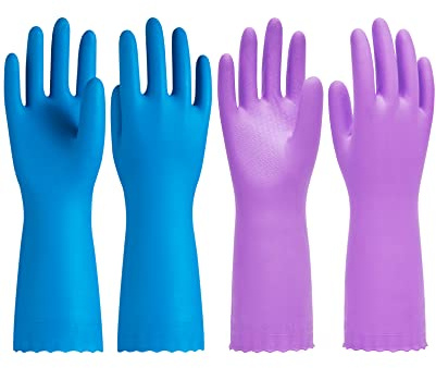PACIFIC PPE 2 Pairs Dishwashing Cleaning Gloves with Latex free, Cotton lining, Kitchen Gloves (Purple+Blue, Large)