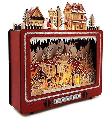 Wichtelstube-Kollektion LED Weihnachtsdeko Holz beleuchtet Weihnachtsfernseher Lichterbogen Weihnachten