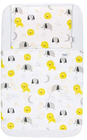 FlyIdeas Lenzuola Next to Me 75x35 cm, 100% Cotone - Set Biancheria Completo con Coprimaterasso Impermeabile - Lenzuola Compatibili Next2Me 75x35 / 70x50, Bears (Baby Animals, 83x50 cm)