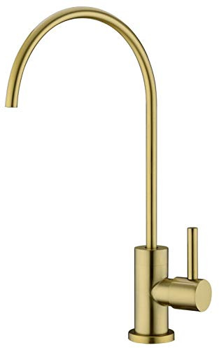 Brass RO Faucet - 360° Swivel Drinking Water Faucet for Kitchen Sink, Lead-Free Water Filter Faucet Compatible with Reverse Osmosis & Under Sink Filtration Systems, Elegant Brushed Gold Finish