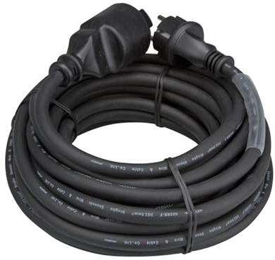 HQ-Power Rallonge, avec gaine rétractile, H05RR-F 3G2.5, 15 m, 16 A/230 V, 3680 W, type E/F, IP44, caoutchouc, noir