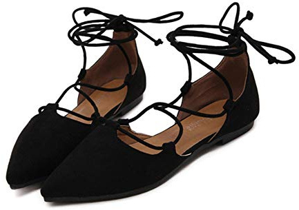 ERLINGO Zapatos planos de ballet casuales para mujer con correa cruzada y punta puntiaguda, elegantes para bodas, con cordones, bailarinas para niñas