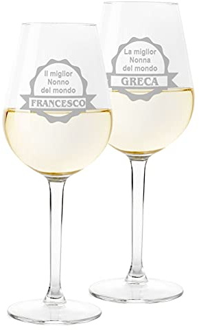 Colorfamily Coppia Calici Personalizzati Set da 2 calici vino personalizzati con nome Nonna Nonno migliore al mondo - bicchiere in vetro 500 ml
