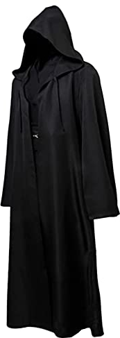 GraduationMall män mantel med huva svart sith-rock halloween cosplay kostym för trollkarlen Darth sidious Death Eater, Svart, L