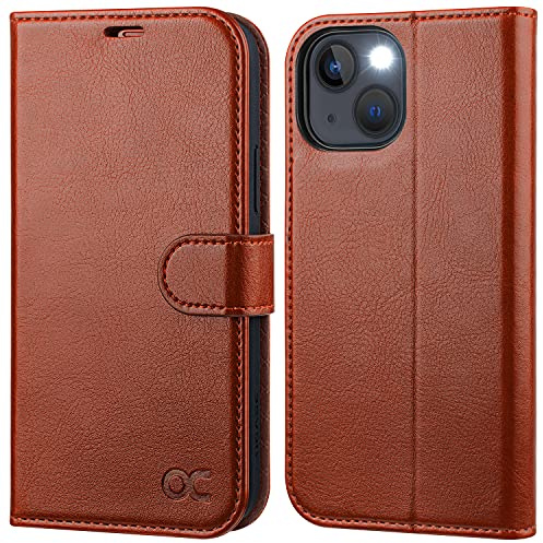OCASE für iPhone 13 Hülle Handyhülle Premium PU Leder Braun | Kartenfach Magnetverschluss RFID Schutzhülle Klapphülle Handytasche Lederhülle Flip Case Cover Tasche Etui