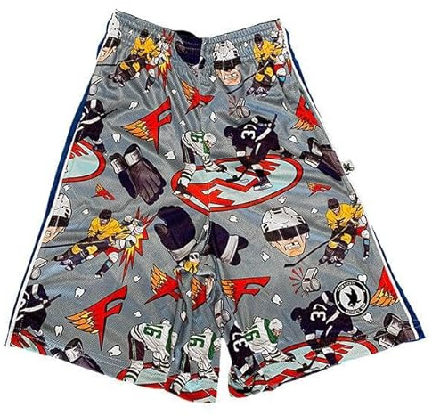 Flow Society Hip Check Hockey Boys Athletic Shorts Grey Blue