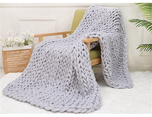 RAILONCH Grobe Strickdecke, Grob Decke Gestrickte Kuscheldecke, Handgewebt Grobstrick Wolldecke Tagesdecke Überwurf Sofadecke Zuhause Dekor (Hellgrau,60 x 60 cm)