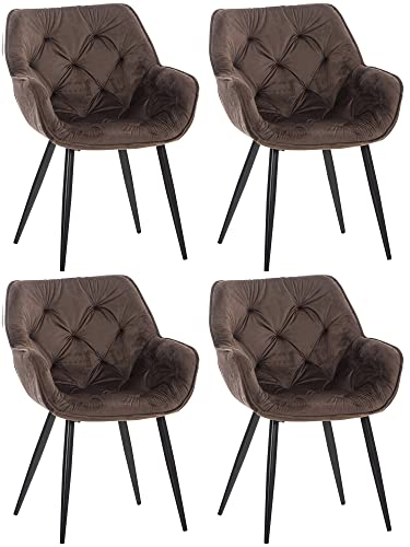 CLP 4er Set Stuhl Tanna Samt I Gesteppter Polsterstuhl I Esszimmerstuhl Mit Bodenschonern, Farbe:braun