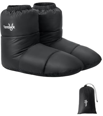 Tentock Calcetines de Plumón para Camping de Invierno, Unisex Zapatillas Térmicas Suave Calentadores de Pies Caliente para Tiendas/Saco de Dormir/Uso en Interiores(negro M)
