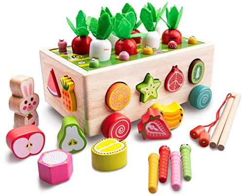 Achiyway Wooden Toys for 3 4 5 Years Old Boys Girls, Toddler Toys Educational Sensory Toys, Kids Motor Skills Fishing Games and Montessori Toys for Baby Birthday Gifts(fruit toys)