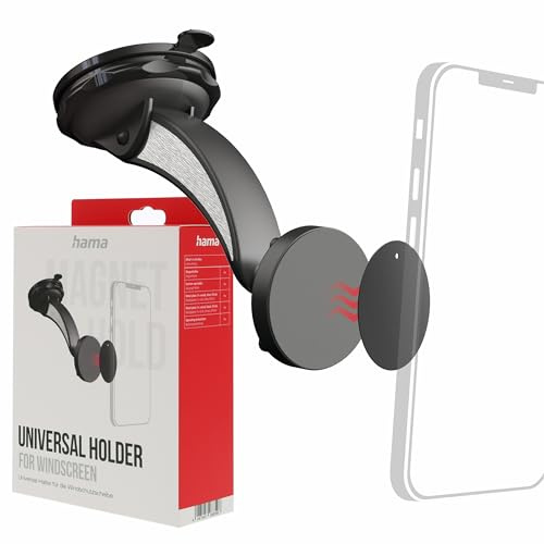 Hama Magnetische Handyhalterung fürs Auto, Magnethalterung für Handy, Befestigung mit Saugnapf, um 360 ° drehbar, inkl. 2 Metallplatten. Schwarz