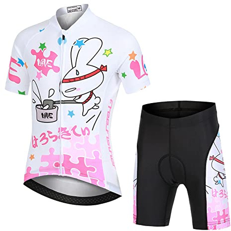 Amur Leopard Kinder Fahrrad Trikot Set Jungen Mädchen (Kurzarm Trikot & Kurz Radhose mit 3D Sitzpolster) Atmungsaktiv Radsport Bekleidung