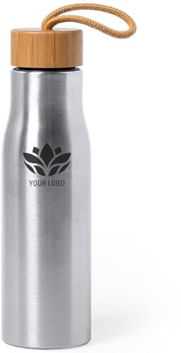 Druckspezialist Trinkflasche DROPUN Edelstahl Bambus mit Gravur Namen Logo (10 Stück)