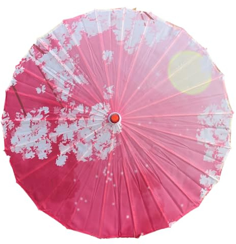 AEAOA Patterned Bamboo Cloth Parasol Umbrella Chinese Japanese Art Classical Dance Umbrella for Wedding Parties Photography Costumes (white flower moon)