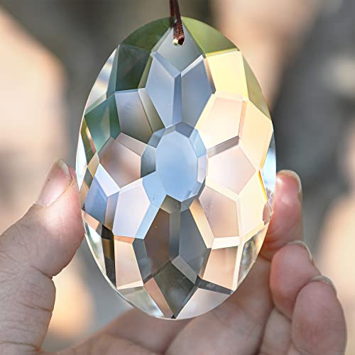 YU FENG 89mm/3.5 Prism Suncatcher for Windows, Rainbow Creator, Hanging Crystals for Garden, Home, Outdoor Decoration (Transparent) | Clear Faceted Crystal Design, Window Hanging Pendant, Sun Catcher Ornament, Natural Light Reflection, Indoor Outdoor Decor