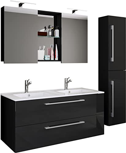 VCM Badmöbel Waschtisch 145x46x150 cm 2 Türen 6 Fächer Badezimmermöbel | Großes Waschtisch-Set mit reichlich Stauraum - Familienbad - für große Familien - Holzwerkstoff, Waschbecken aus Keramik
