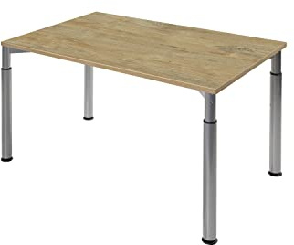 boho office® Konferenztisch Schreibitsch höhenverstellbar | Konferenztisch - Tischgestell Silber, Tischplatte 160x80 Wildeiche - verstellbar 68-82 cm, rutschfeste Bodengleiter