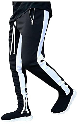 SOOUICKER Jogginghose Herren mit Streifen Trainingshose Herren mit Reißverschluss Am Bein Sporthose Herren Slim Fit Jogginghose Herren Reissverschluss Taschen Freizeithose Herren Modern