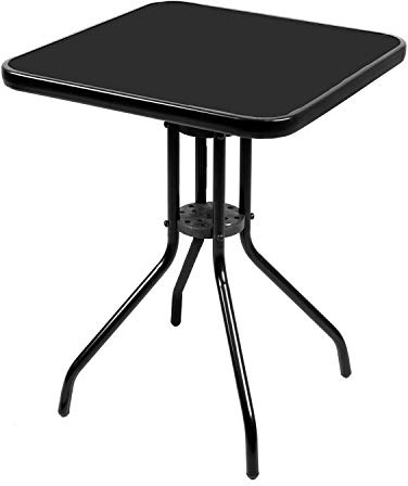 Mojawo Bistrotisch Glas/Metall Eckig 60x60x70cm Silberfarben Balkontisch Gartentisch Glastisch Gartenmöbel, Farben:Schwarz