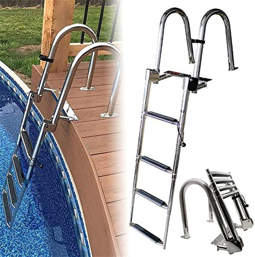 Badeleiter Edelstahl Bootsleiter 4 Stufen Leiter Teleskopisch Mit Rutschfesten Stufen Handlauf Und Breiter Pedal, Bootsleitern Klappbar Boot Poolleiter Schwimmdeckleiter Marine Drop Boat Leiter