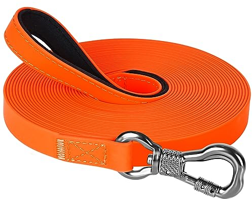 X XBEN Wasserfest Schleppleine für Hunde,3M Gummierte Schleppleine mit Abschließbarer Karabine,Hundeleine Laufleine für Kleine Mittlere Große Hunde,Robuste Trainingsleine, mit Handschlaufe,Neon Orange