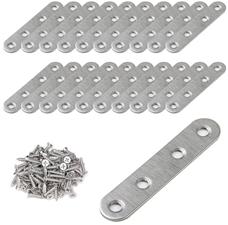 VOCIBO® 20 Stück Flachverbinder edelstahl 76 x 16 x 2 mm, Lochplatten, Winkel klein Mit Schraube für Anbau Winkel Bracket Möbel Tabelle Stuhl Bücherregal