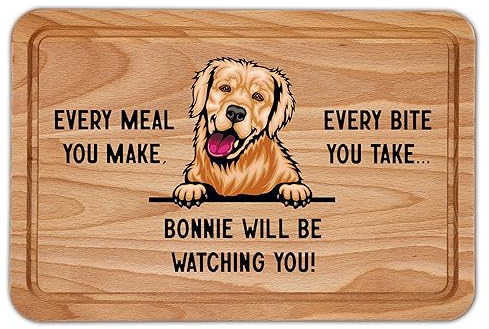 Personalised Golden Retriever Chopping Board Dog Owner Wooden Kitchen Accessory