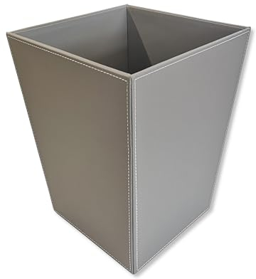 OSCO Faux Leather Waste Bin 12 L, Square Slim Office & Home Bin, Leather Finish Wastepaper Basket, Desk, Bathroom Rubbish Container, Stylish & Wipe-Clean Design, Grey