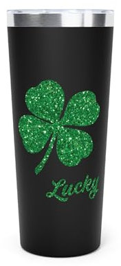 Teegarb Letter Blanket Lucky Kleeblatt Kupferbecher, vakuumisoliert, 625 ml, Schwarz