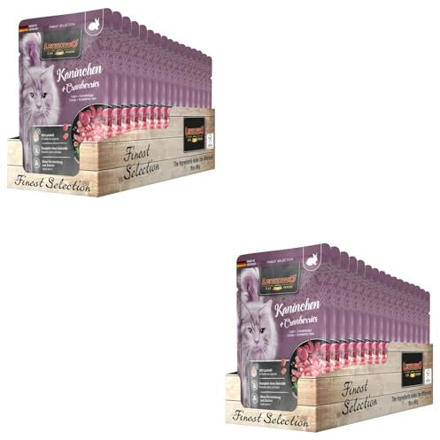 LEONARDO Katzenfutter nass Kaninchen & Cranberries, 2X 16 Beutel à 85 g, Finest Selection, Nassfutter für ausgewachsene Katzen ohne Zucker und Getreide, bei Futterunverträglichkeiten