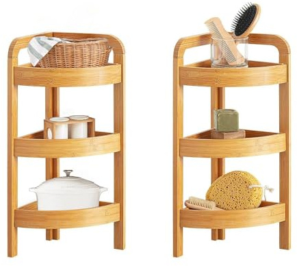 Avilia Hörnhylla med 3 nivåer i bambu - elegant och hållbar, 33 x 23 x 61 cm | Perfekt för alla rum, optimerat utrymme för böcker och dekorativa föremål