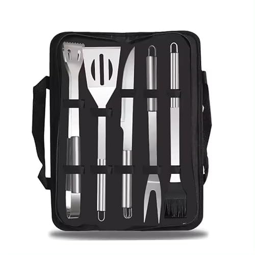 Set de Cubiertos para Acampada Inuitz, Fabricados en Hierro, Fácil Limpieza, Resistente a la Corrosión y Durabilidad, Incluye Espátula, Pincel de Silicona, Pinzas, Cuchillo y Tenedor
