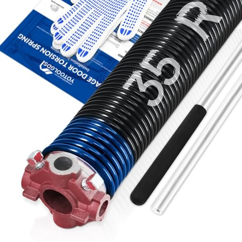 YoToolGDS Right Hand Wind（Red Cone）2 Garage Door Torsion Spring with Non-Slip Winding Bars & Gloves, High Precision Electrophoresis Black Coated, for Replacement, MIN 16,000 Cycles (0.262x2''x35'')