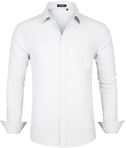 HISDERN Mens Long Sleeve Dress Shirt Button Down Smart Casual Business Office Wear with Chest Pocket Regular Fit White 3XL