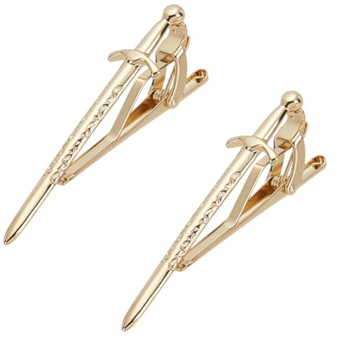 WEBEEDY 2 Stück Schwert Krawattenklammer Goldene Krawattenklammern für Männer, Neuheit Halskrawattenklammer Krawattenhalter Krawattenzubehör für Hemd Anzug, Hochzeit Bräutigam, Business, 6cm Länge