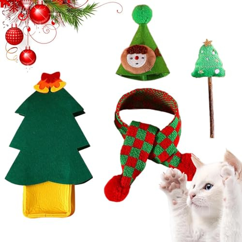Weihnachtsspielzeug für Katzen, Weihnachtsmütze und Schal für Katzen, Kostüm mit Mütze und Schal für festliche Katze - Dekoration für Weihnachtskostüme für Katzen, Weihnachtskleidung für Tiere d
