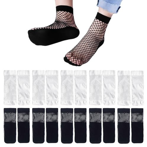 10 par svarta nätstrumpor, medium till höga nätstrumpor, mode ihåliga strumpor, genomskinliga elastiska strumpor, damstrumpor, Svart, M