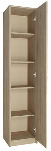 MATKAM Bücherregal Regal R8, B/H/T 39x180x35cm mit Türen, ideal für Büro, Diele Wohnzimmer, Jugend- oder Kinderzimmer, mit verstellbaren Regalböden und satinierte Griffe (Sonoma Eiche)