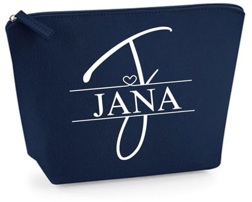 Personalisierte Filz-Kosmetiktasche mit Namen – Schminktasche aus Filz, Kulturbeutel Damen, Geschenk für Frauen, Mama, Freundin, Oma, Make-up Organizer, Frauen (Dunkelblau, S)